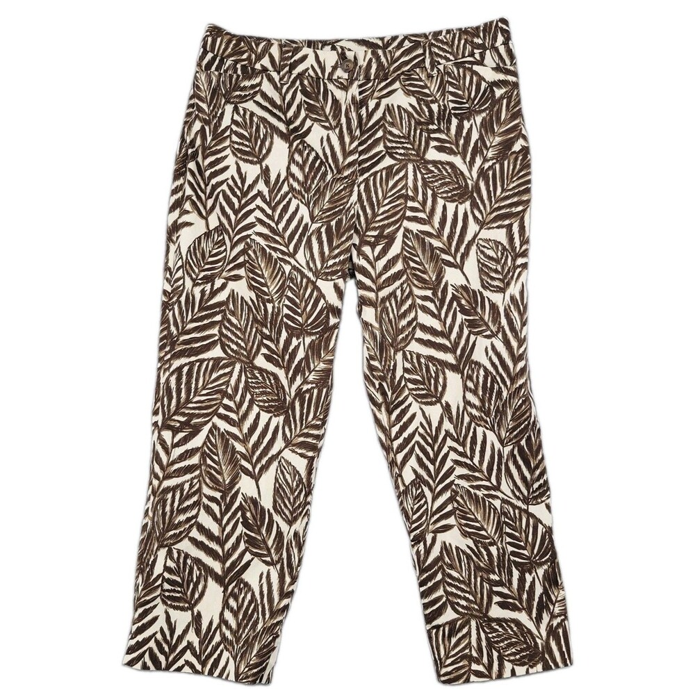 Jones New York Womens Petite Ankle Pants Size 14P Brown Leaves Foliage 34x22